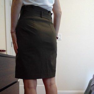 H&M Paper-bag Waist Olive Green, Knee-Length, Skirt
